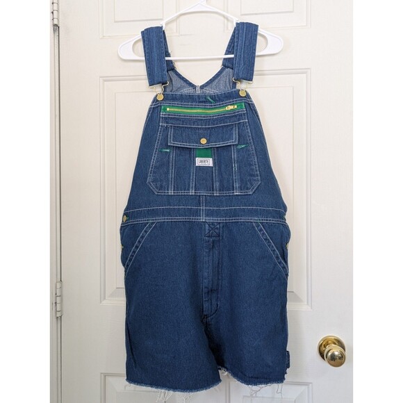 Liberty Overalls Cut Offs Size 34 Blue Denim Carpenter Bib Trucker Farm Workwear - Picture 1 of 12